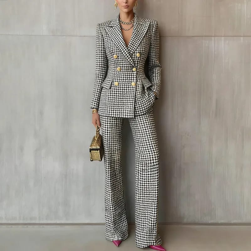 Conjunto sastre pata de gallo con blazer y pantalón
