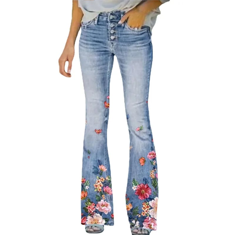 Vaquero acampanado con estampado floral