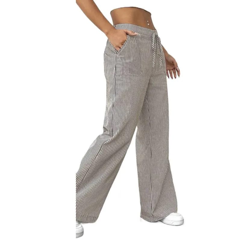 Pantalón palazzo de rayas con cintura ajustable