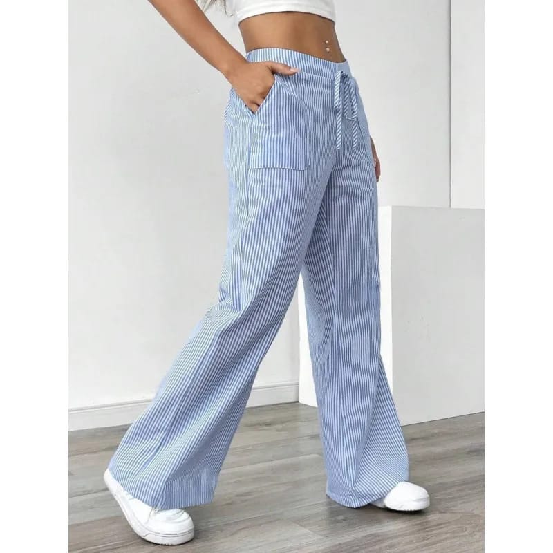 Pantalón palazzo de rayas con cintura ajustable