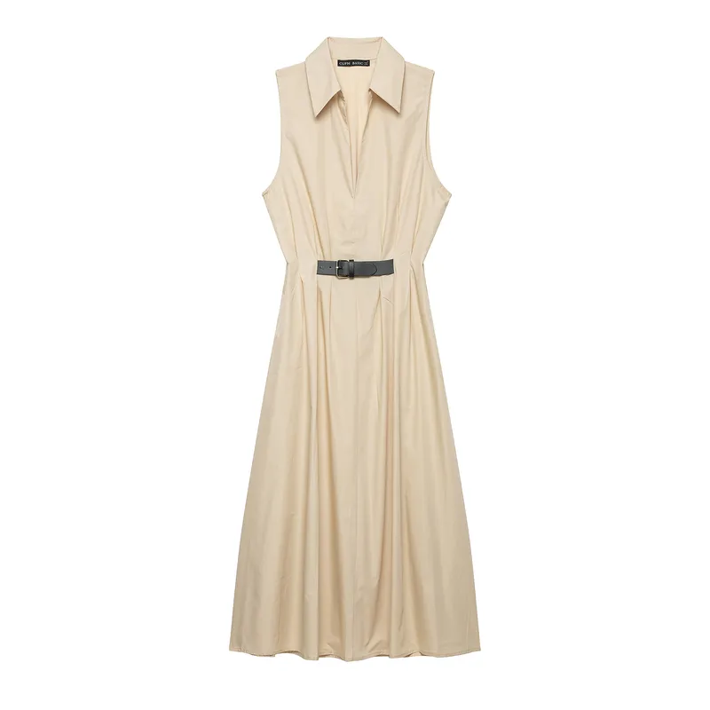 Vestido camisero midi con cinturón