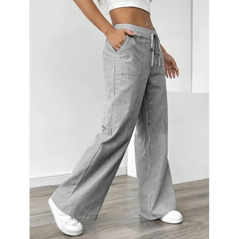 Pantalón palazzo de rayas con cintura ajustable