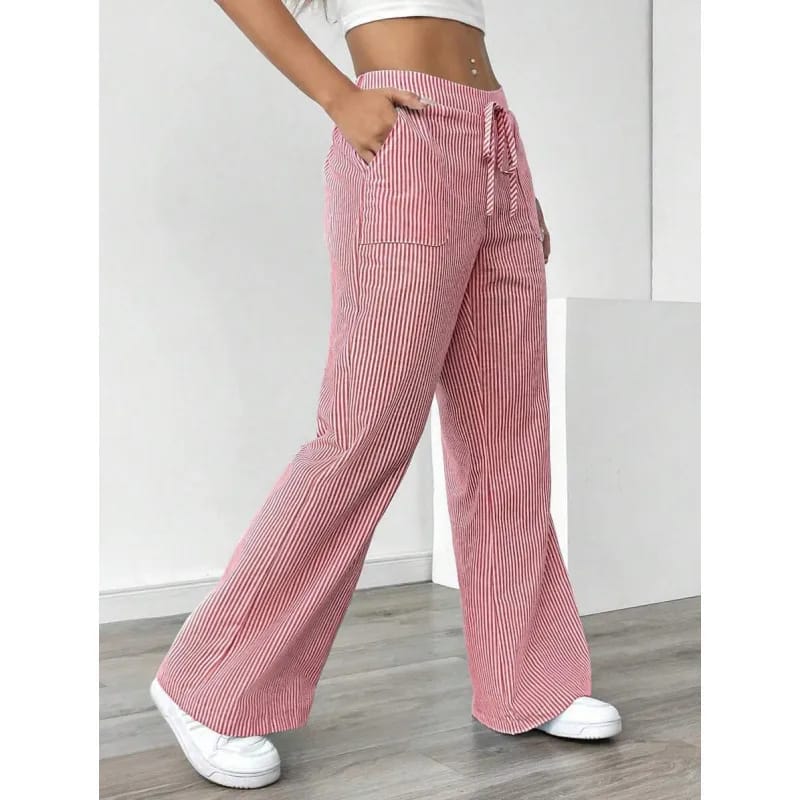 Pantalón palazzo de rayas con cintura ajustable
