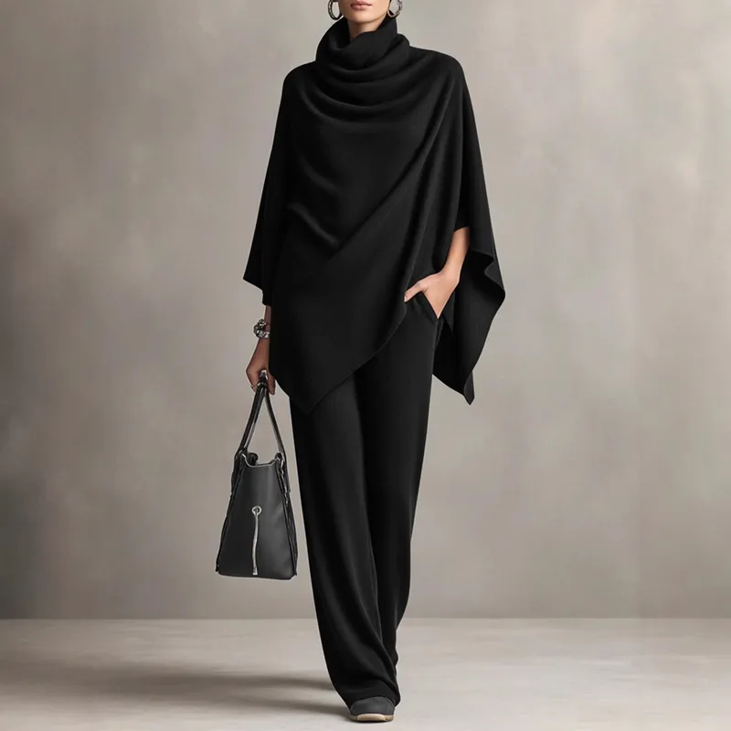 Conjunto fluido con poncho asimétrico