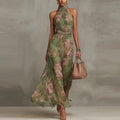 Vestido maxi floral con cuello halter