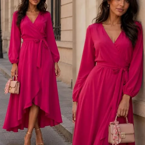 Vestido midi cruzado con cinturón