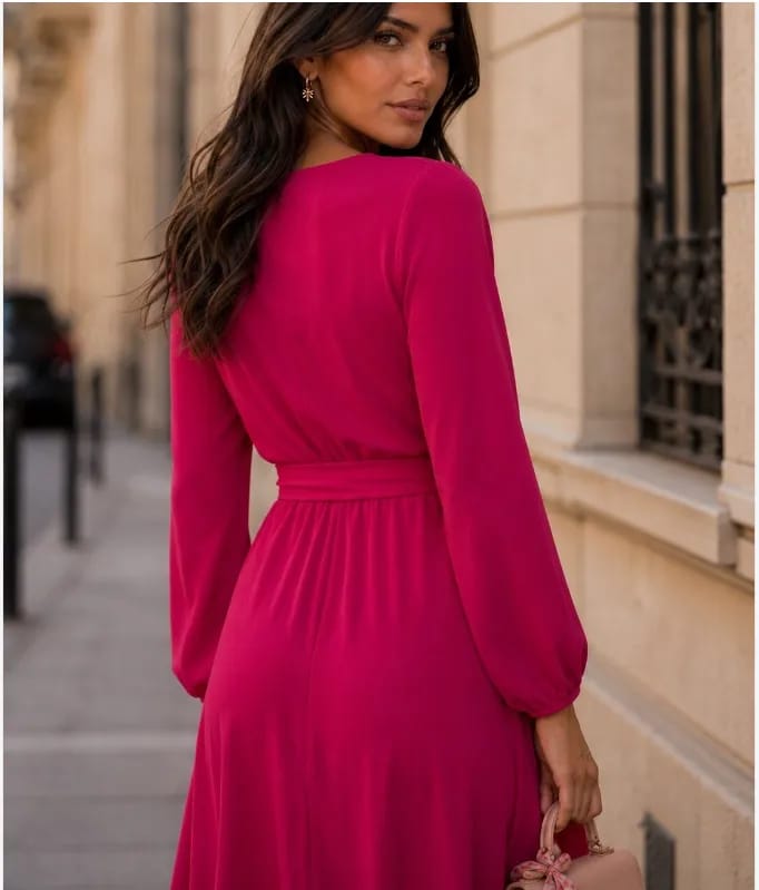 Vestido midi cruzado con cinturón
