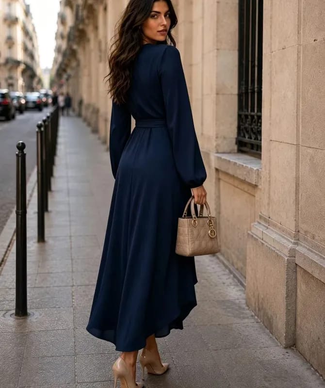 Vestido midi cruzado con cinturón