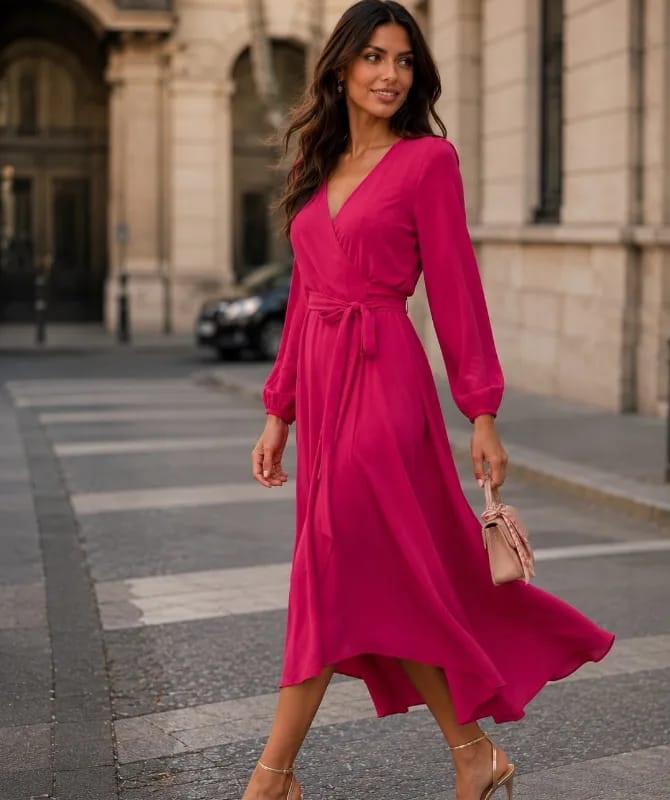Vestido midi cruzado con cinturón