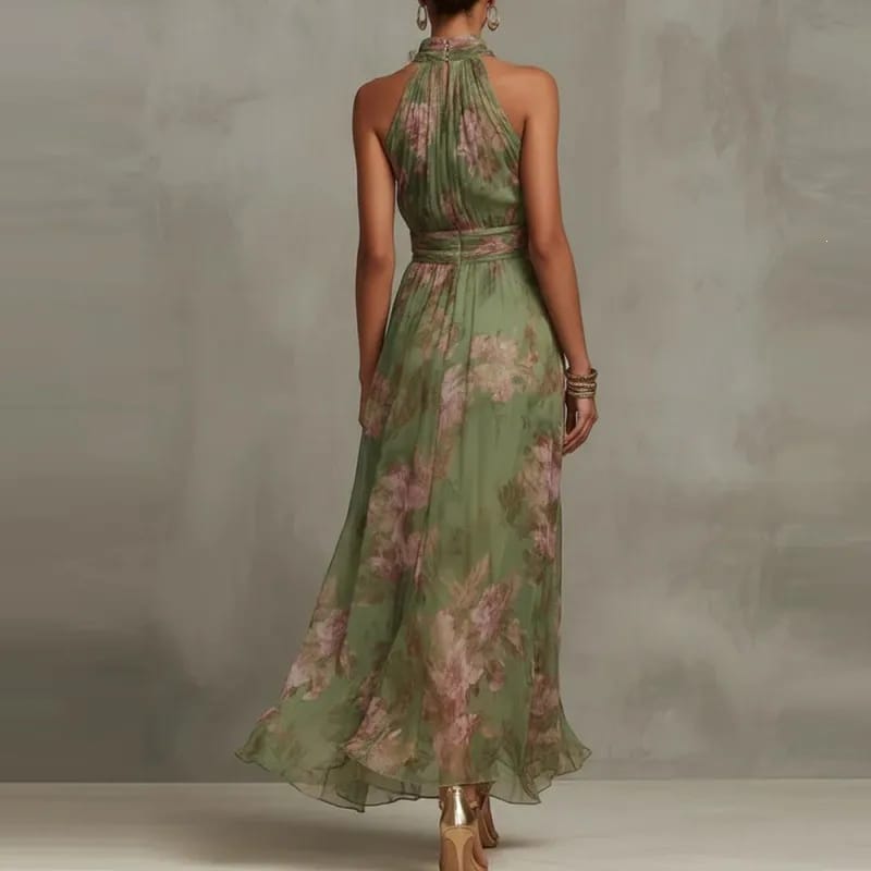 Vestido maxi floral con cuello halter